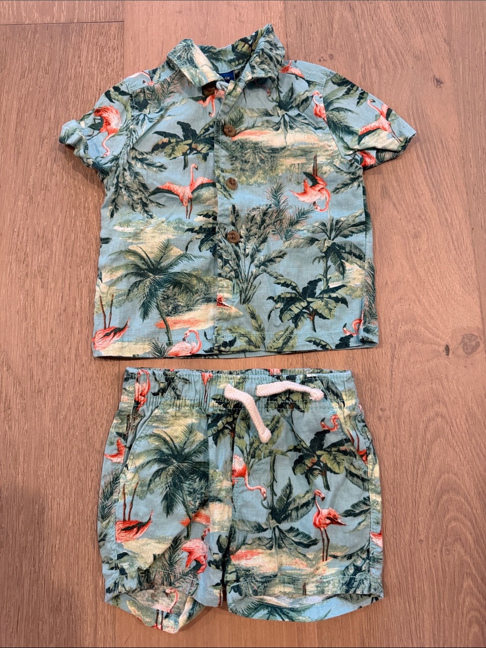 Old Navy Blue Tropical Flamingo Pajama Set with Pink Accents